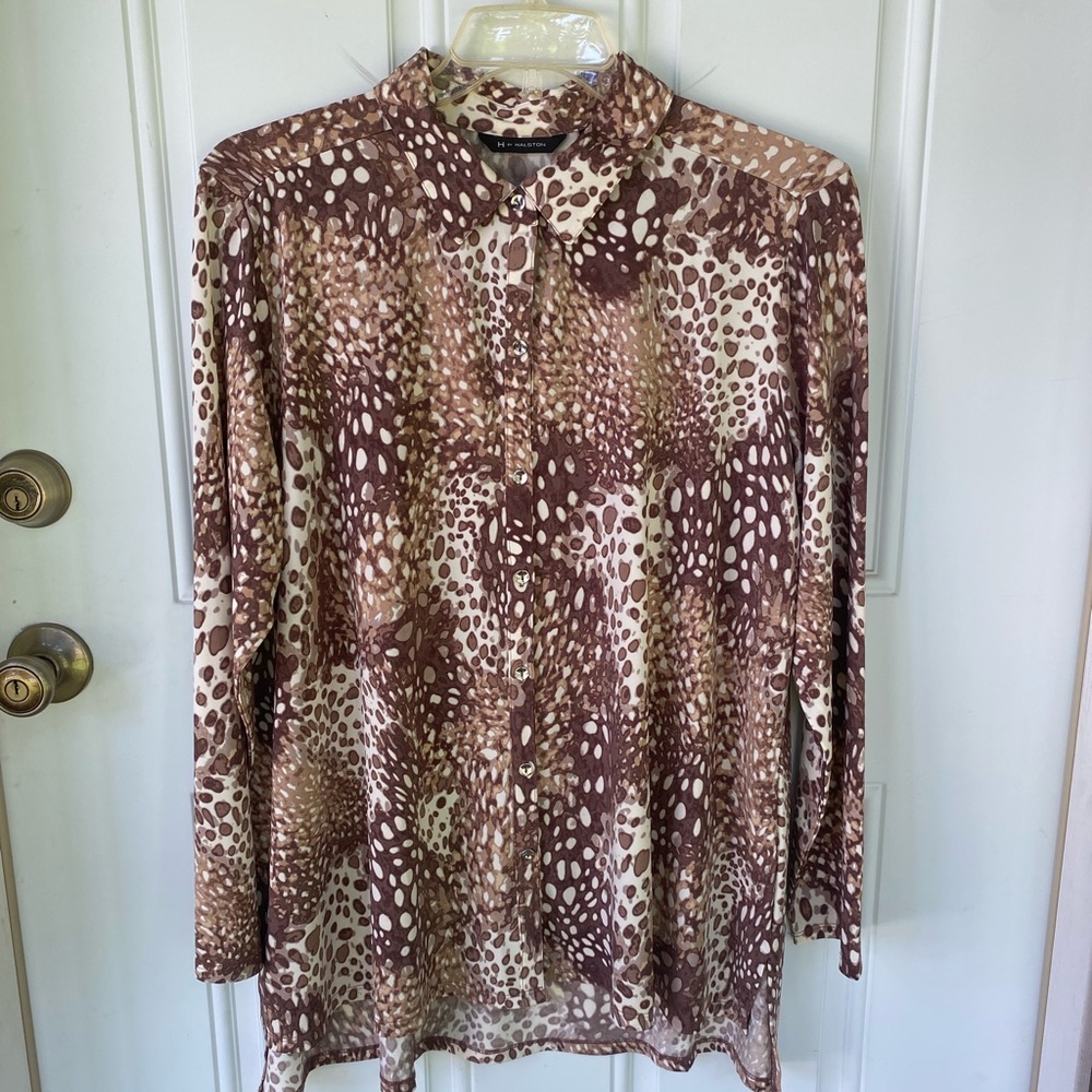 H by Halston Brown Animal print blouse size 1X